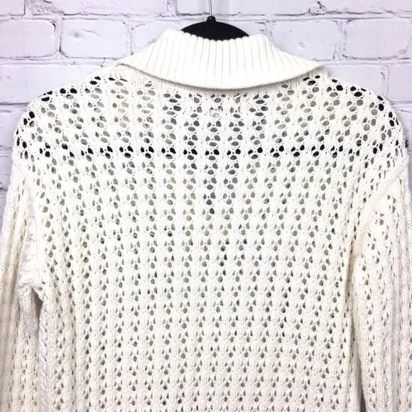 Loft Petites Cottagecore Open Knit Split Neck Cream Pullover Sweater Size XXS - Picture 6 of 13